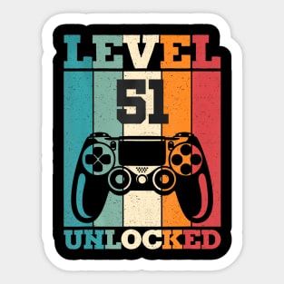 Mens Level 51 Unlocked  Video Gamer 51st Birthday Sticker